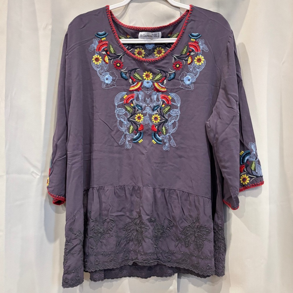 St Lareina Embroidered Top Boho Cotton Blend Plus Size XXL Floral Western 19361